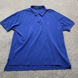 Ralph Lauren Polo Shirt Adult 2XL XXL Blue Orange Pony Cotton Golf Rugby Mens